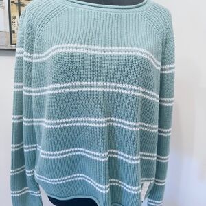 a new day Mint Green Ribbed Pullover Sweater with White Stripes